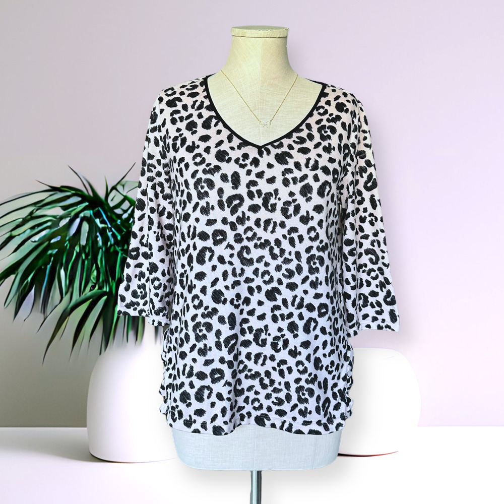 KATE SPADE Leopard Top Lounge Sleepwear Blouse Half Sleeve Tee Cozy V-Neck Pink